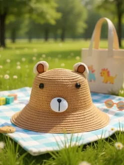 Royalfashion Dziecięcy Kapelusz Słomkowy Miś