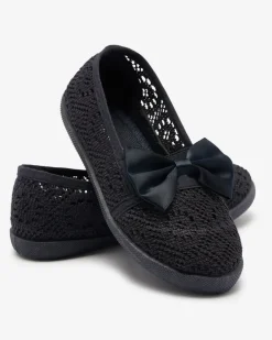 Royalfashion Dziewczęce granatowe tenisówki slip on z kokardką Sweet Time