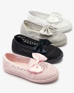 Royalfashion Dziewczęce granatowe tenisówki slip on z kokardką Sweet Time