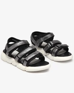 Royalfashion Dziewczęce sandałki zapinane na rzepy w kolorze grafitowym Mumin