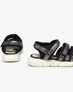 Royalfashion Dziewczęce sandałki zapinane na rzepy w kolorze grafitowym Mumin