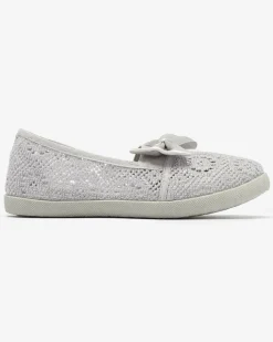 Royalfashion Dziewczęce szare tenisówki slip on z kokardką Sweet Life