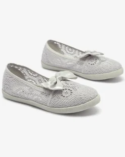 Royalfashion Dziewczęce szare tenisówki slip on z kokardką Sweet Life