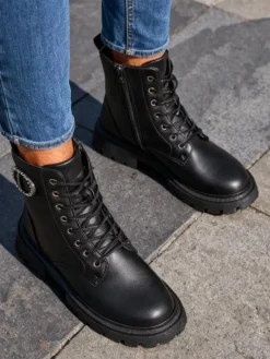 Royalfashion Eko skórzane damskie botki Enoll