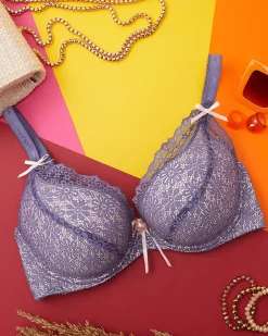 Royalfashion Fioletowo-różowy koronkowy biustonosz damski