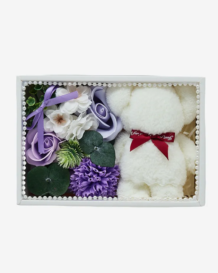 Royalfashion Flowerbox Kwiaty w pudełku z misiem