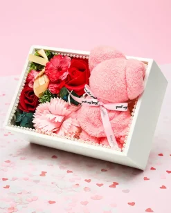 Royalfashion Flowerbox Kwiaty w pudełku z misiem