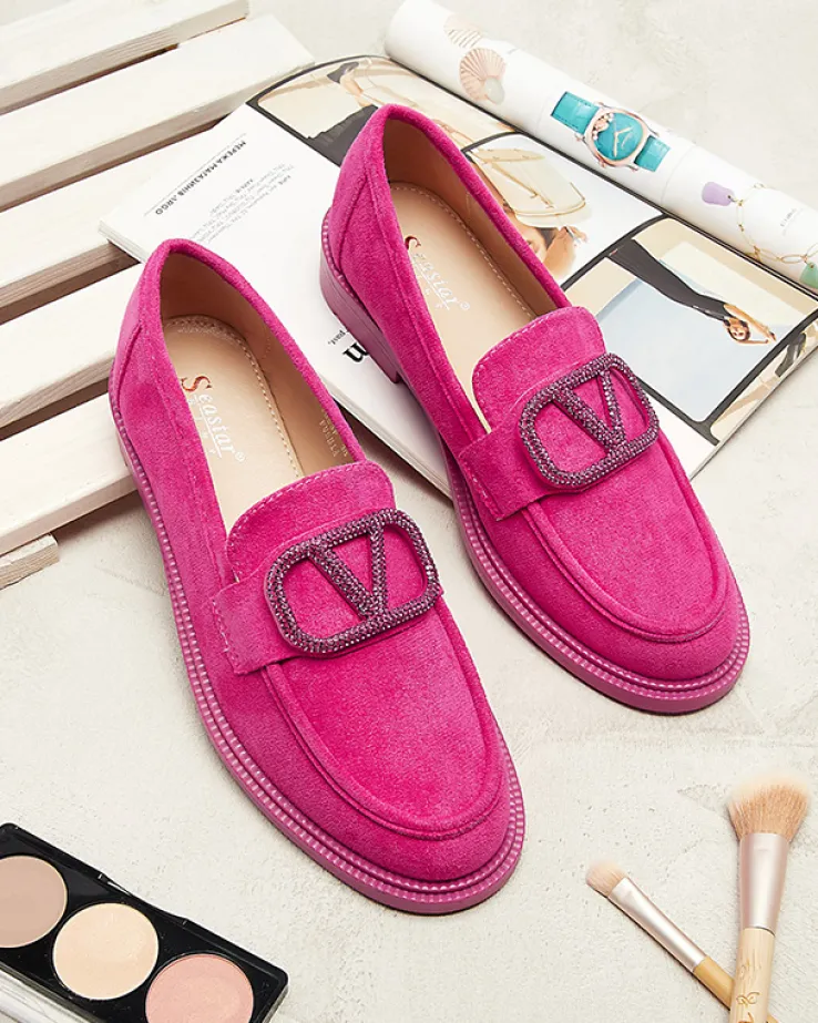 Royalfashion Fuksjowe mokasyny damskie z ozdobą Fogras
