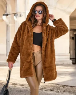 Royalfashion Futrzany damski płaszcz