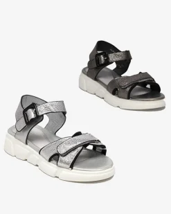 Royalfashion Grafitowe błyszczące sandały dziewczęce Jenilo