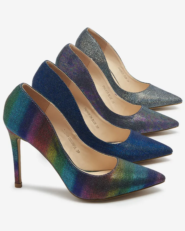 Royalfashion Grafitowe holograficzne damskie czółenka na szpilce Soddo