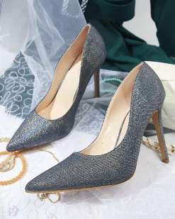 Royalfashion Grafitowe holograficzne damskie czółenka na szpilce Soddo