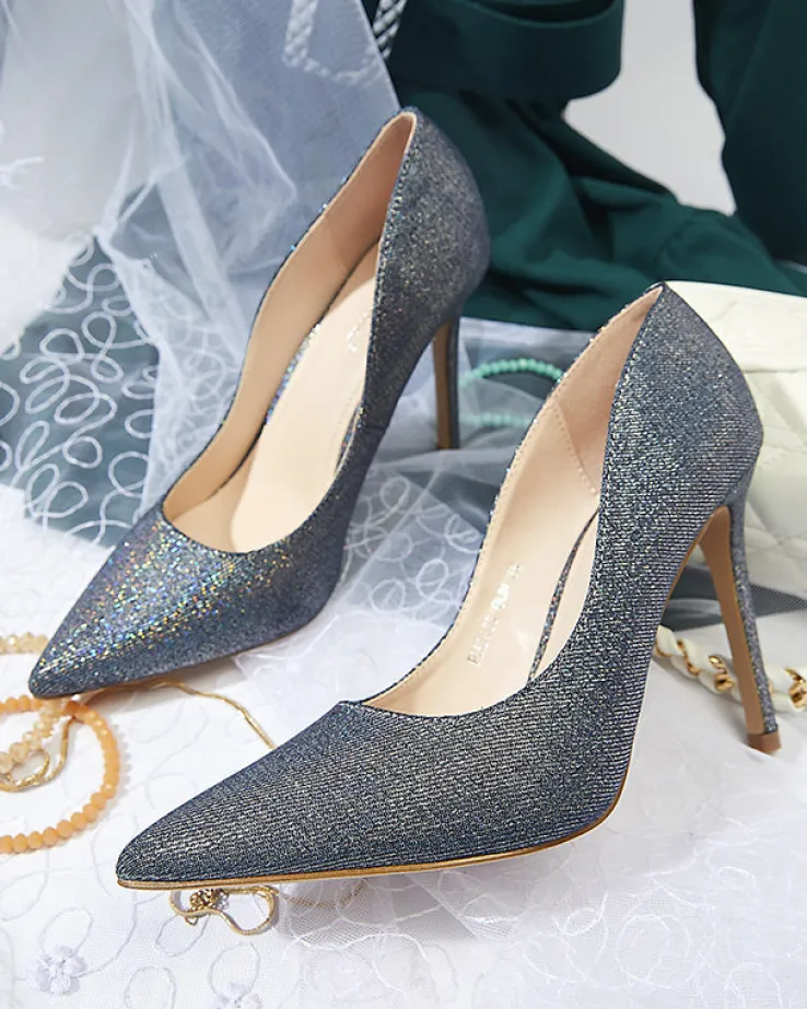 Royalfashion Grafitowe holograficzne damskie czółenka na szpilce Soddo