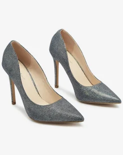 Royalfashion Grafitowe holograficzne damskie czółenka na szpilce Soddo