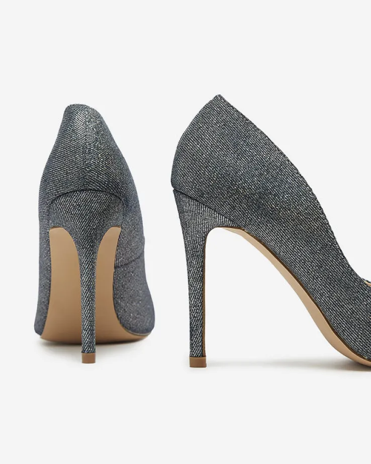 Royalfashion Grafitowe holograficzne damskie czółenka na szpilce Soddo