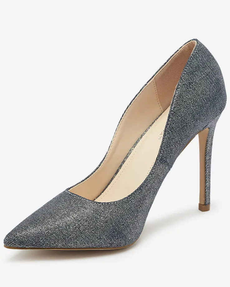 Royalfashion Grafitowe holograficzne damskie czółenka na szpilce Soddo