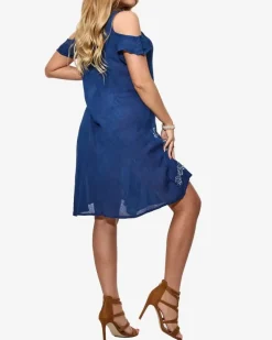 Royalfashion Granatowa damska plażowa sukienka w kwiaty