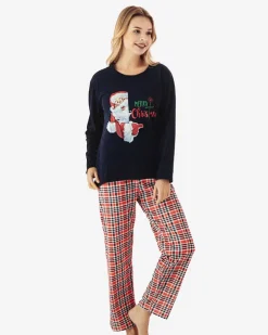 Royalfashion Granatowa damska 2-częściowa piżama ze świątecznym printem