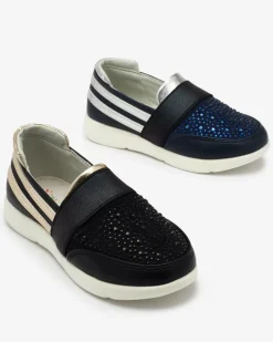 Royalfashion Granatowo - czarne dziecięce tenisówki slip - on Ciarala