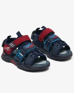 Royalfashion Granatowo-bordowe chłopięce sandały na rzepy Roserro