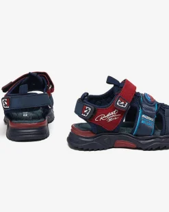 Royalfashion Granatowo-bordowe chłopięce sandały na rzepy Roserro