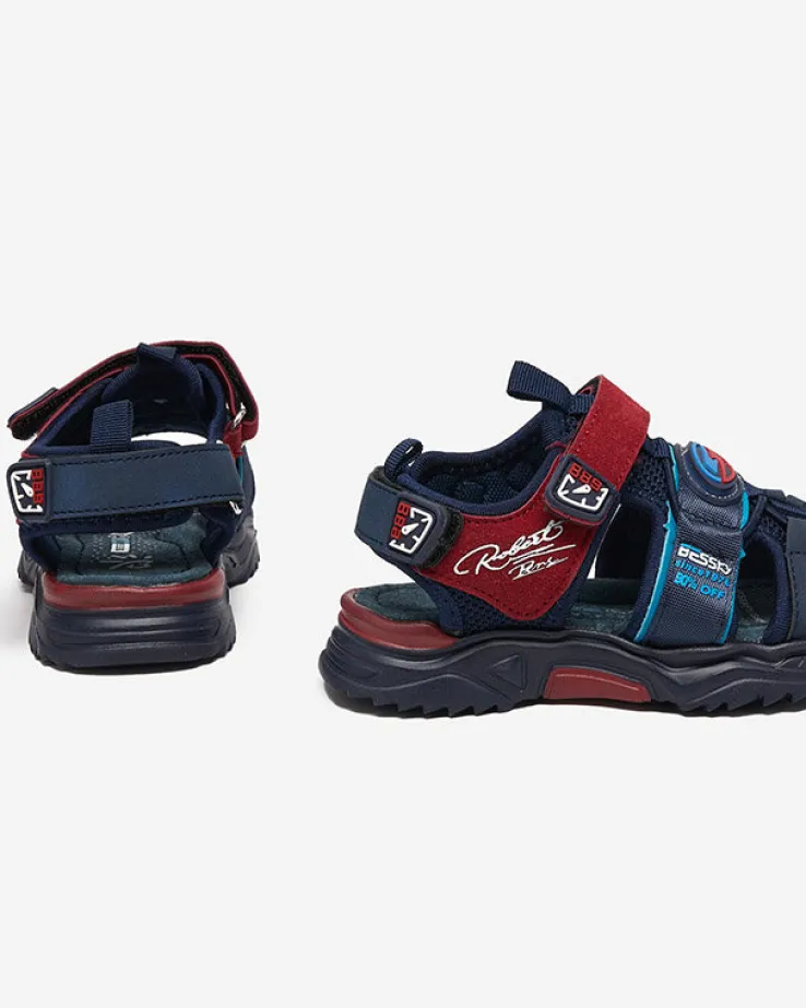 Royalfashion Granatowo-bordowe chłopięce sandały na rzepy Roserro