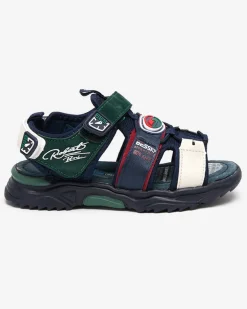 Royalfashion Granatowo-zielone chłopięce sandały na rzepy Roserro