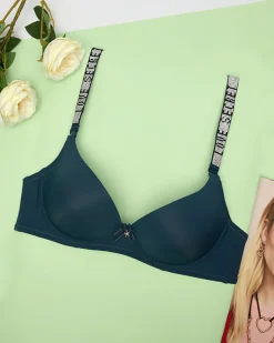 Royalfashion Granatowy gładki biustonosz push-up ze zdobionymi ramiączkami