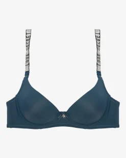 Royalfashion Granatowy gładki biustonosz push-up ze zdobionymi ramiączkami