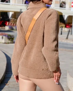 Royalfashion Jasnobrązowa damska kurtka z kieszeniami