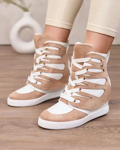 Royalfashion Jasnobrązowe damskie sportowe botki na koturnie Pamstinsa