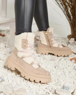 Royalfashion Jasnobrązowe botki damskie typu trapery z kożuszkiem Getatsa