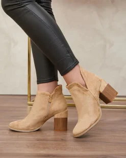 Royalfashion Jasnobrązowe damskie botki na słupku Ricteas
