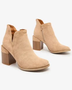 Royalfashion Jasnobrązowe damskie botki na słupku Ricteas