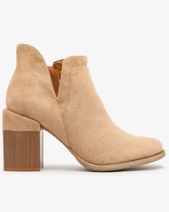 Royalfashion Jasnobrązowe damskie botki na słupku Ricteas