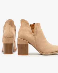 Royalfashion Jasnobrązowe damskie botki na słupku Ricteas