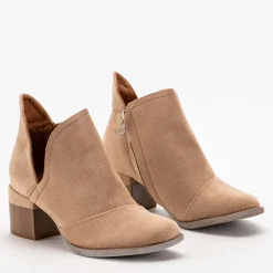 Royalfashion Jasnobrązowe damskie ocieplane botki na słupku Karela