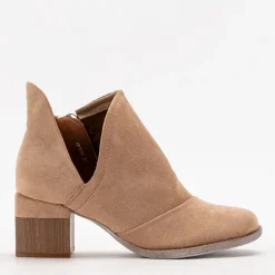 Royalfashion Jasnobrązowe damskie ocieplane botki na słupku Karela