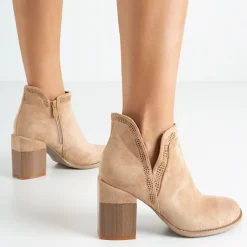 Royalfashion Jasnobrązowe botki na kwadratowym obcasie Lemere