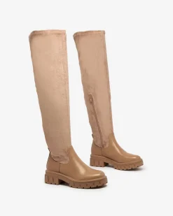 Royalfashion Jasnobrązowe damskie wsuwane kozaki za kolano Retamon