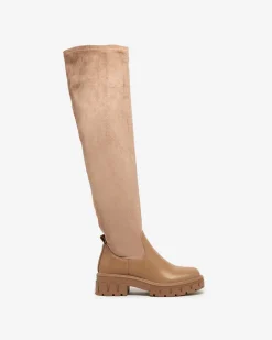 Royalfashion Jasnobrązowe damskie wsuwane kozaki za kolano Retamon