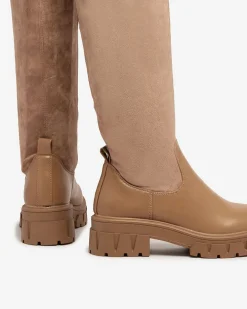 Royalfashion Jasnobrązowe damskie wsuwane kozaki za kolano Retamon