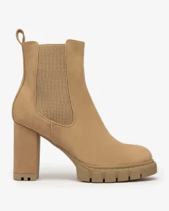 Royalfashion Jasnobrązowe damskie botki na wysokim obcasie Seihay