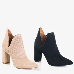 Royalfashion Jasnobrązowe botki damskie na wyższym słupku z wycięciem Fimoli