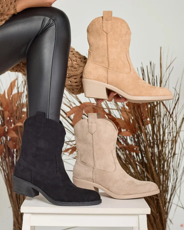 Royalfashion Jasnobrązowe damskie ocieplane botki typu kowbojki Bronco