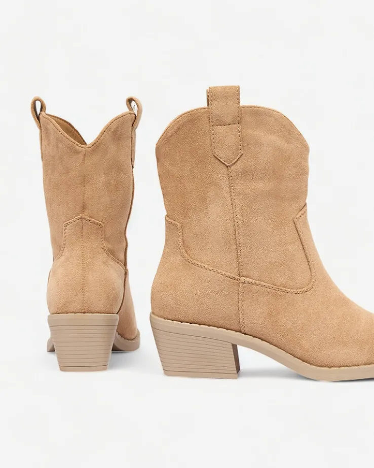 Royalfashion Jasnobrązowe damskie ocieplane botki typu kowbojki Bronco