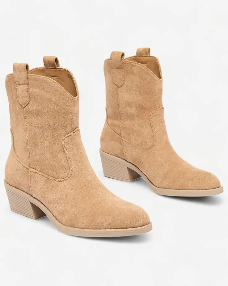 Royalfashion Jasnobrązowe damskie ocieplane botki typu kowbojki Bronco