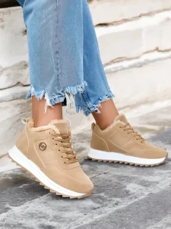 Royalfashion Jasnobrązowe buty sportowe damskie z ociepleniem Lahho