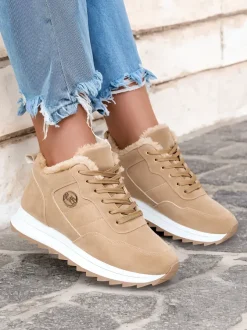 Royalfashion Jasnobrązowe buty sportowe damskie z ociepleniem Lahho