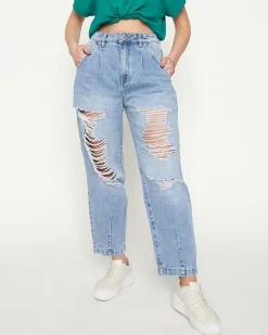 Royalfashion Jasnoniebieskie damskie spodnie jeansowe z dziurami